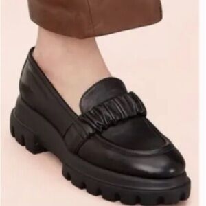 $470 AGL Celeste Lug Platform Loafer PLATFORM BLACK LEATHER EU 38/ US 8